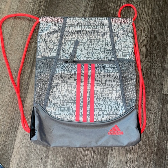 Adidas 3 Stripe Neon Pink/Gray/Silver String Backpack